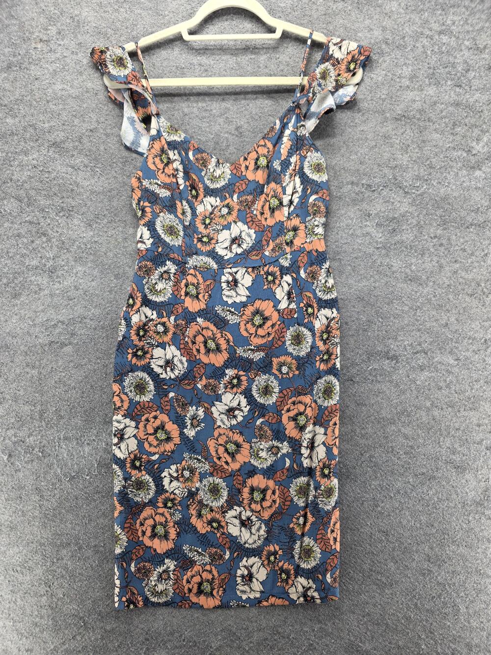 ASTR The Label Dress Womens S Multicolor Sheath Knee Length Floral V-Neck Ruffle